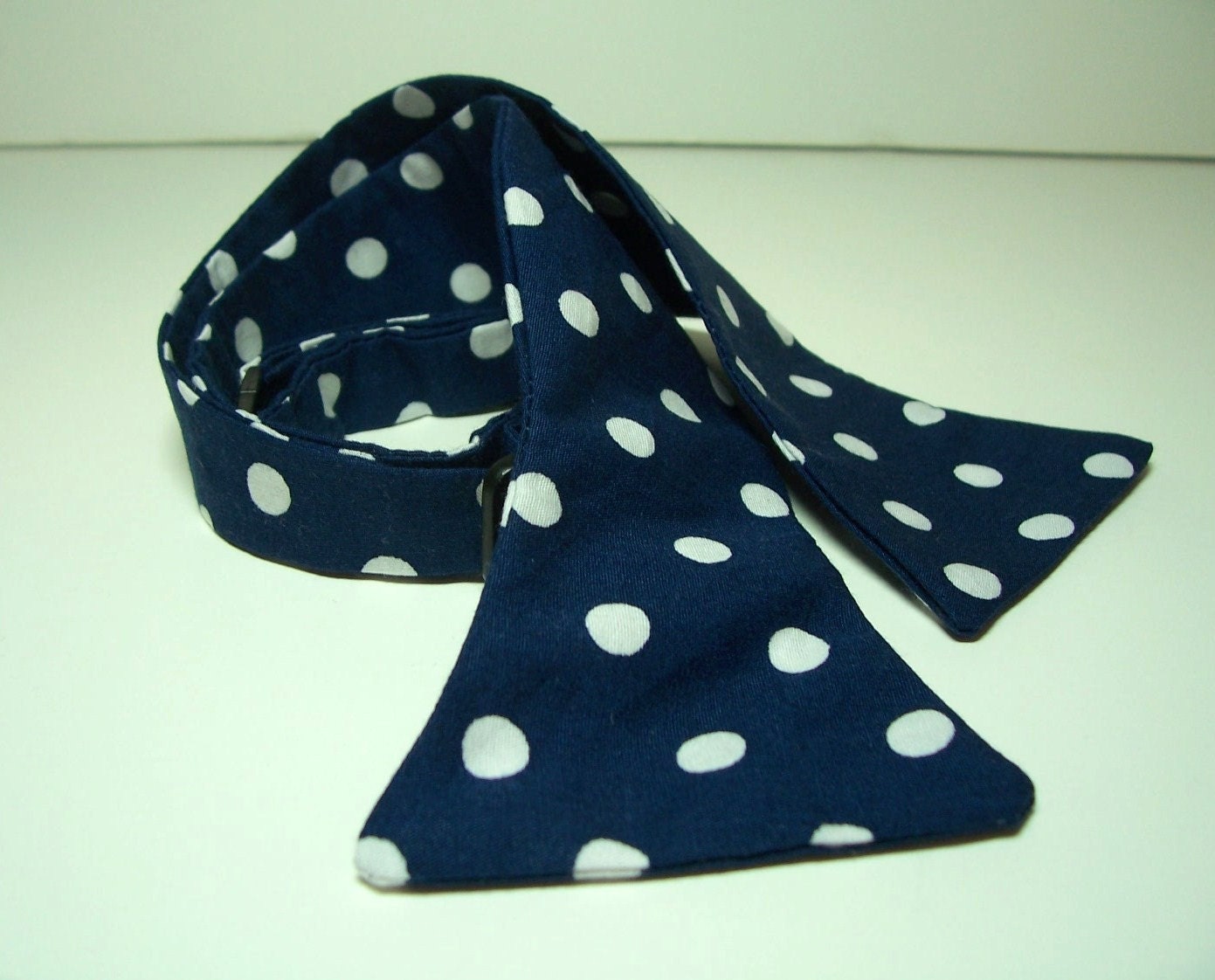 Freestyle Bow Tie for Men Navy and White Dots