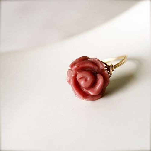 Rosy -- Natural Floral Rings - Carved Blush Pink Ring, Gold Handcrafted Ring, Customised Sizings, Romantic Casual Chic, Everyday Elegance
