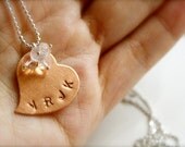 My Family Valentine -- Customised Jewelry - Keepsake, Mixed Metals, Heart Charm Necklace, Silver Jewelry, Handstamped Initials, Birthstones