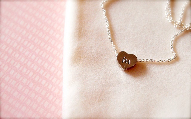 Hearts -- -- Customised - Personalised Handstamped Initial Jewelry, Heart Valentine, Charm Necklace, Wedding Bridesmaids Jewelry, Silver