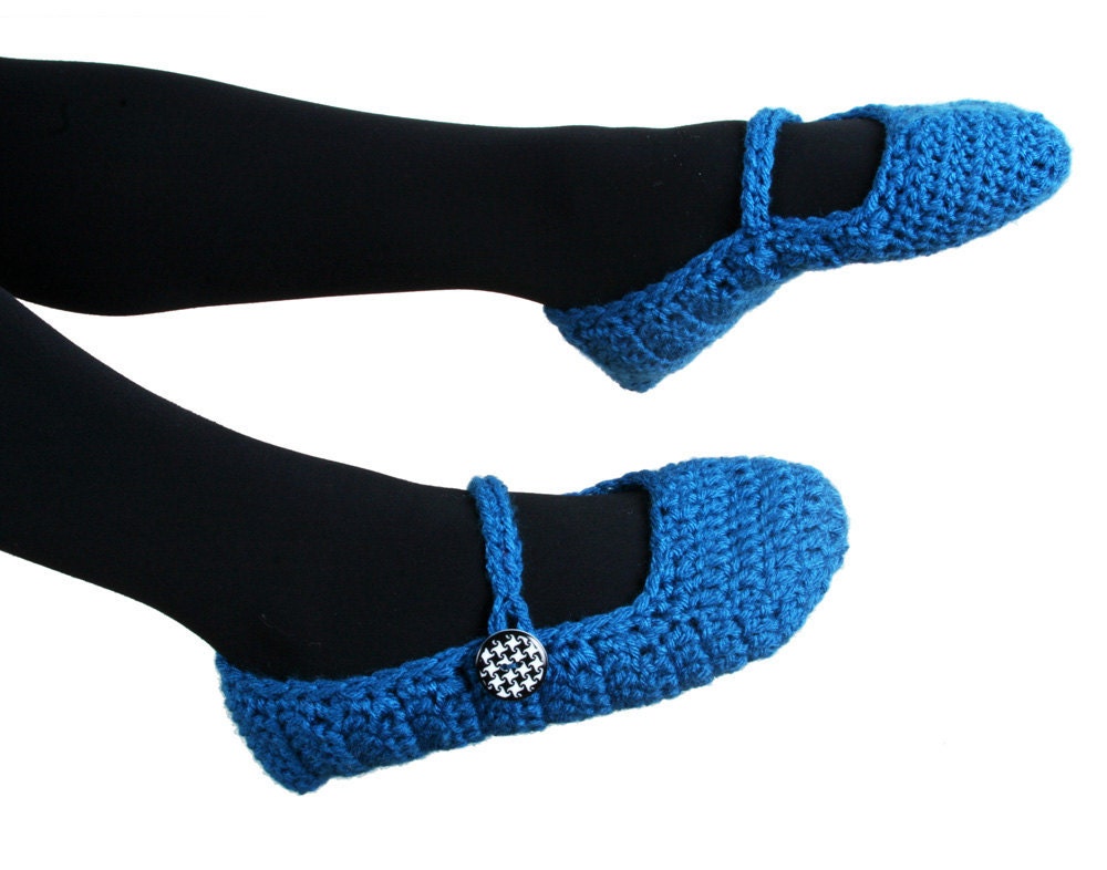 Electric Blue Slipper with Houndstooth Buttons (size 6 to 11)
