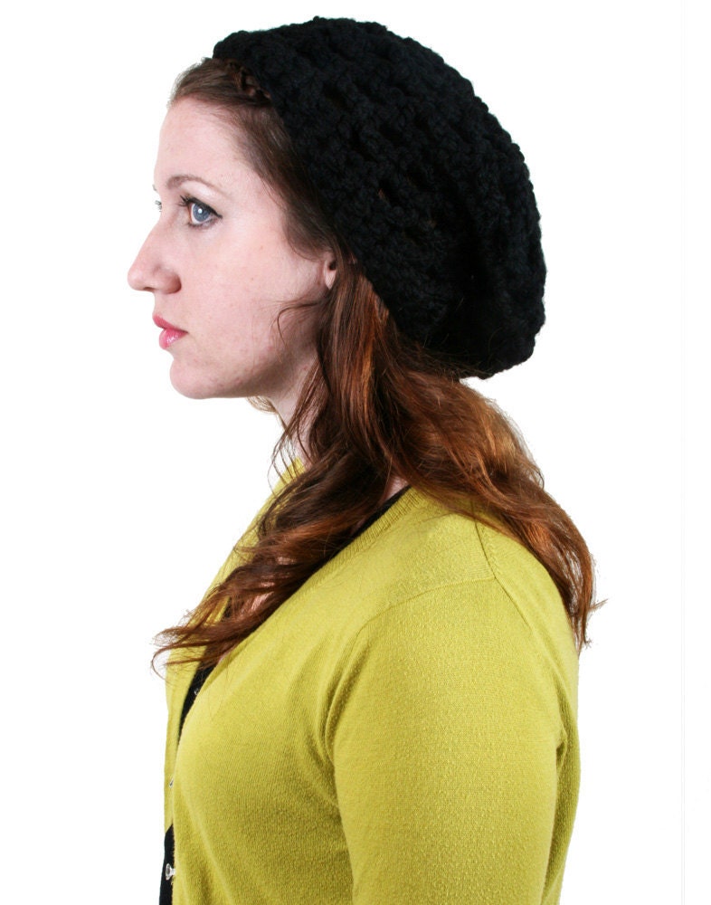 Extra Chunky Black Slouchy Beanie