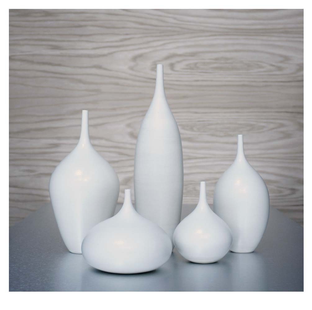 Five Small White Stoneware Bottles by Sara Paloma