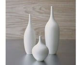 Set of 3 Modern White Small Ceramic Bottle Vases by Sara Paloma