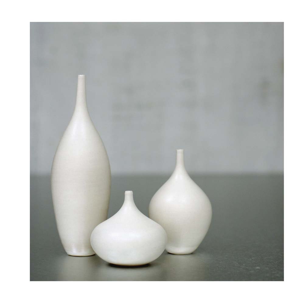 Tiny Trio of White Matte Stoneware Bottles by Sara Paloma
