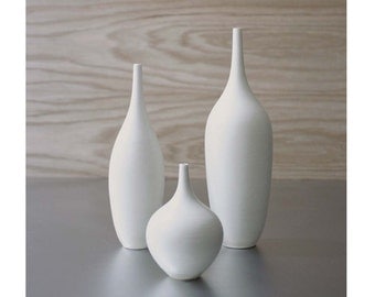 Set of 3 Modern White Small Ceramic Bottle Vases by Sara Paloma