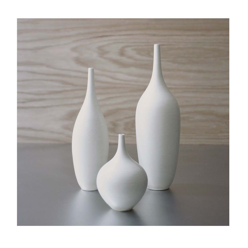 Set of 3 Modern White Small Ceramic Bottle Vases by Sara Paloma