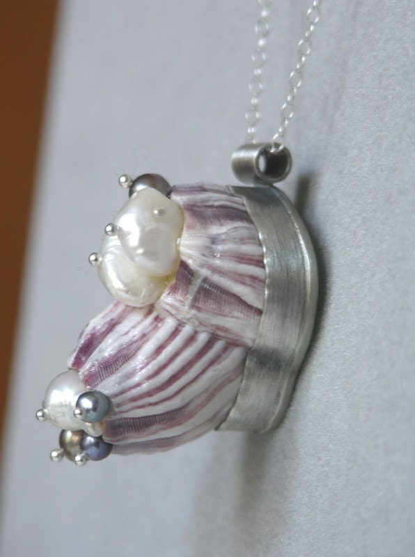 On Hold For ElanPottery Pearl Of My Eyes Barnacle Cluster Necklace Do Not Buy
