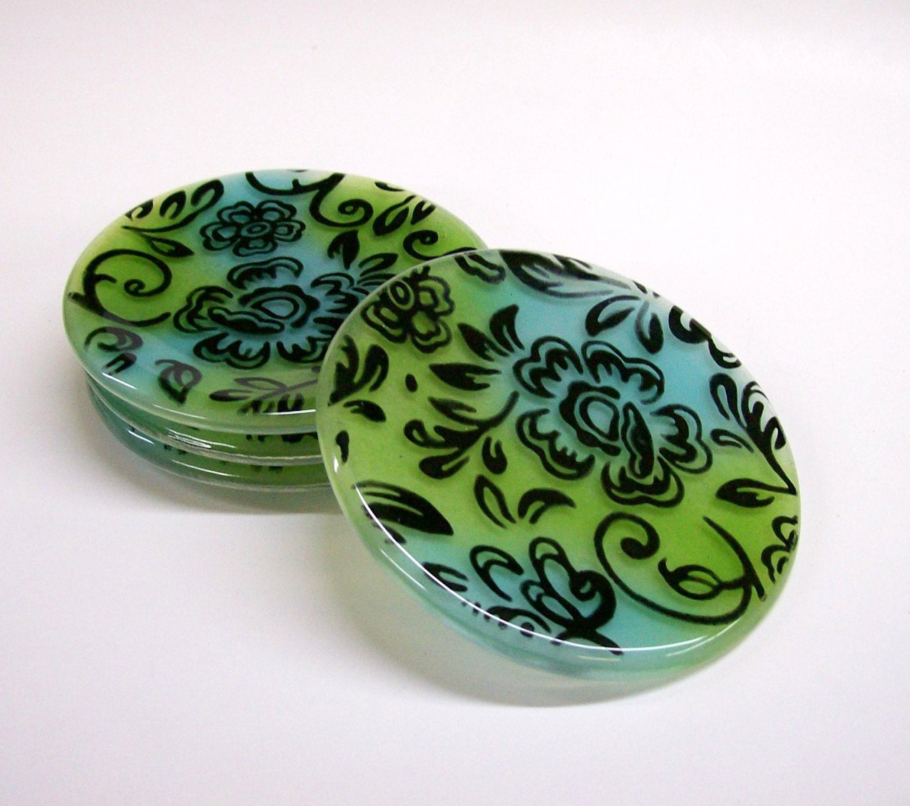 Fused Glass Coasters (Turquoise and Green)