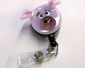 Fused Glass Pig Badge Holder (Pink)