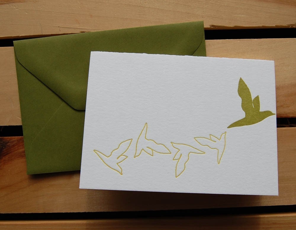flying birds, single letterpress card