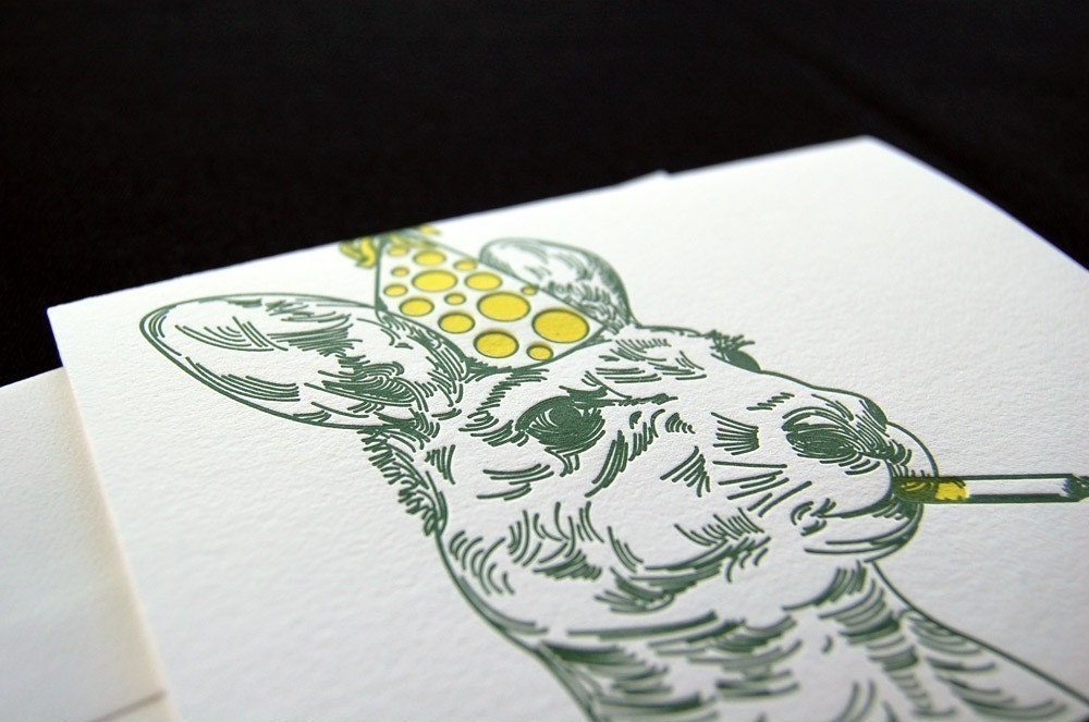 Letterpress greeting card, smoking kangaroo