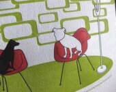 Dogs on Mod Chairs, limited edition letterpress
