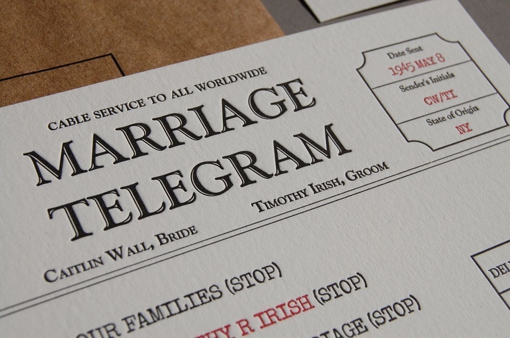 Telegram Wedding Invitation - Letterpress