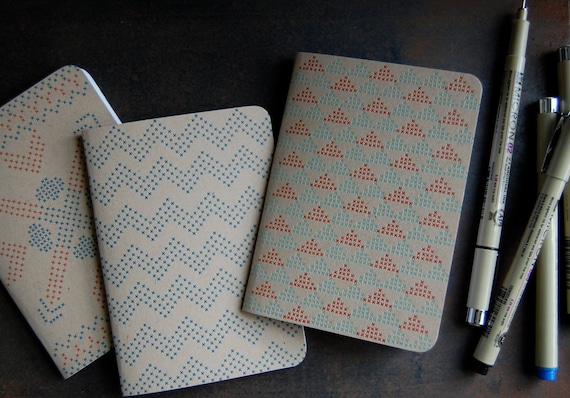 Letterpress Notebooks, cross stitch, set of 3