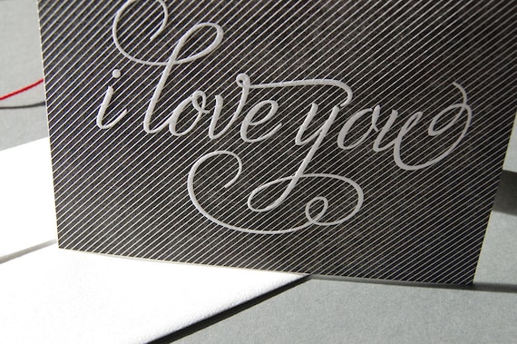 I Love You, black pinstripe, letterpress card