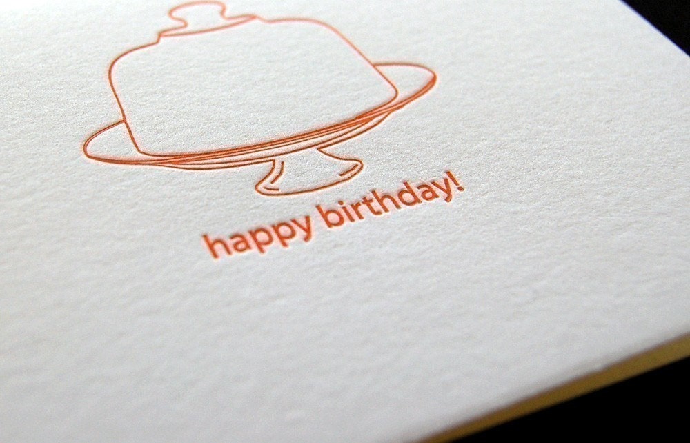 Happy birthday letterpress card set (6), with cake plate