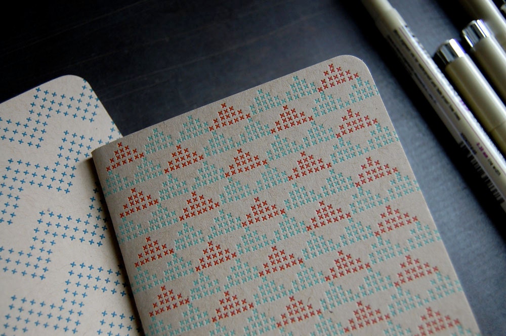 Letterpress Notebook, cross stitch, TRIANGLES