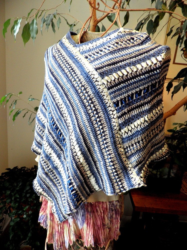 boho hippie retro refashioned couture autumn wrap in ramie and ribbons...by mia baggali