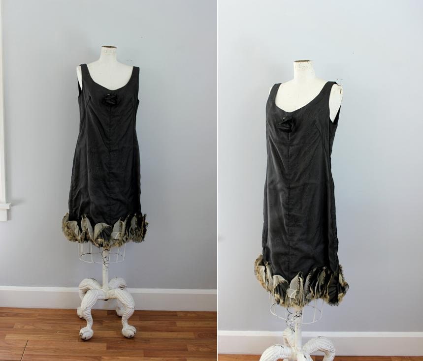 1960s HORSEHAIR avant garde little black dress with frayed ruffled hem -ML