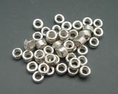 BEAUTIFUL SHINE - Mykonos Greek Ceramic Beads (50) - Bright Silver TINY Tubes Heishi Spacers - 3mm