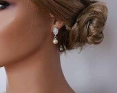 Art Deco, Crystal Earrings, Bridal Pearl Earrings, Pearl Earrings, Sterling Silver Earrings, - GRETCHEN