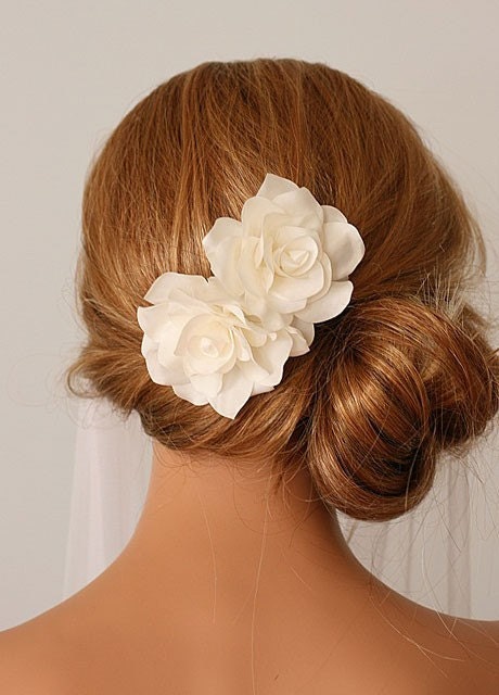 Bridal Head Piece, Bridal Fascinator, Wedding Silk Flower, Bridal Flower Hairclip - DOUBLE MAGNOLIA