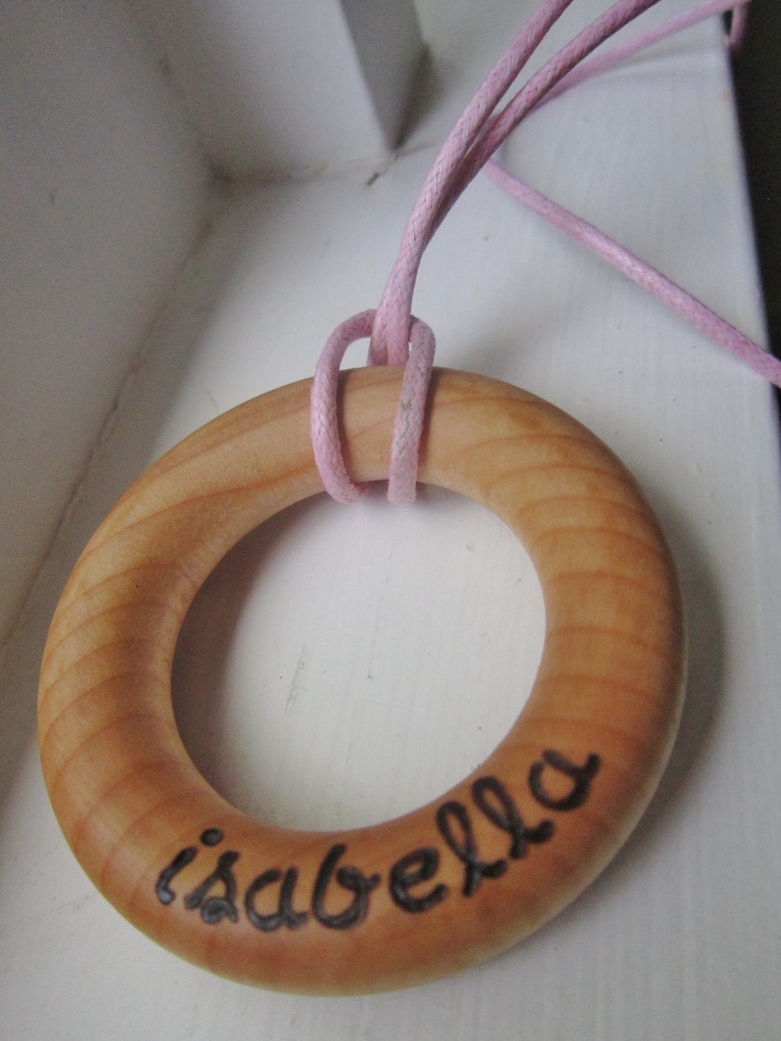 Personalized Wooden Teething/Nursing Necklace with red, pink, turquoise, brown or black cord
