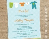 Clothesline Baby Shower Invitation-Boy