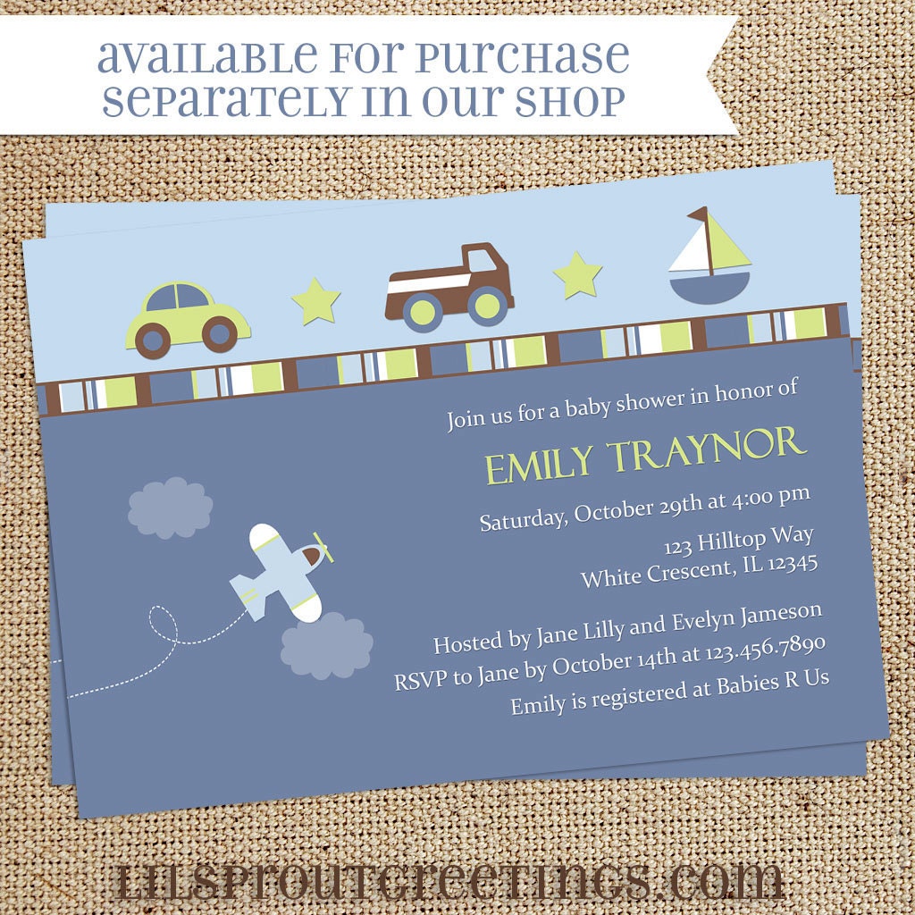 Transportation Baby Shower Printable Package- custom lsiting