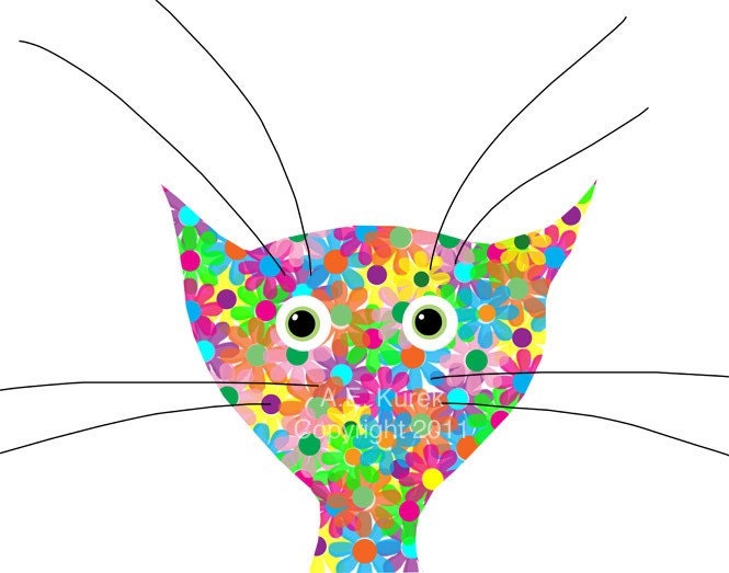Cat Art - Flower Cat - 5x7 print