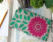 Silkscreened pink dahlia linen bag