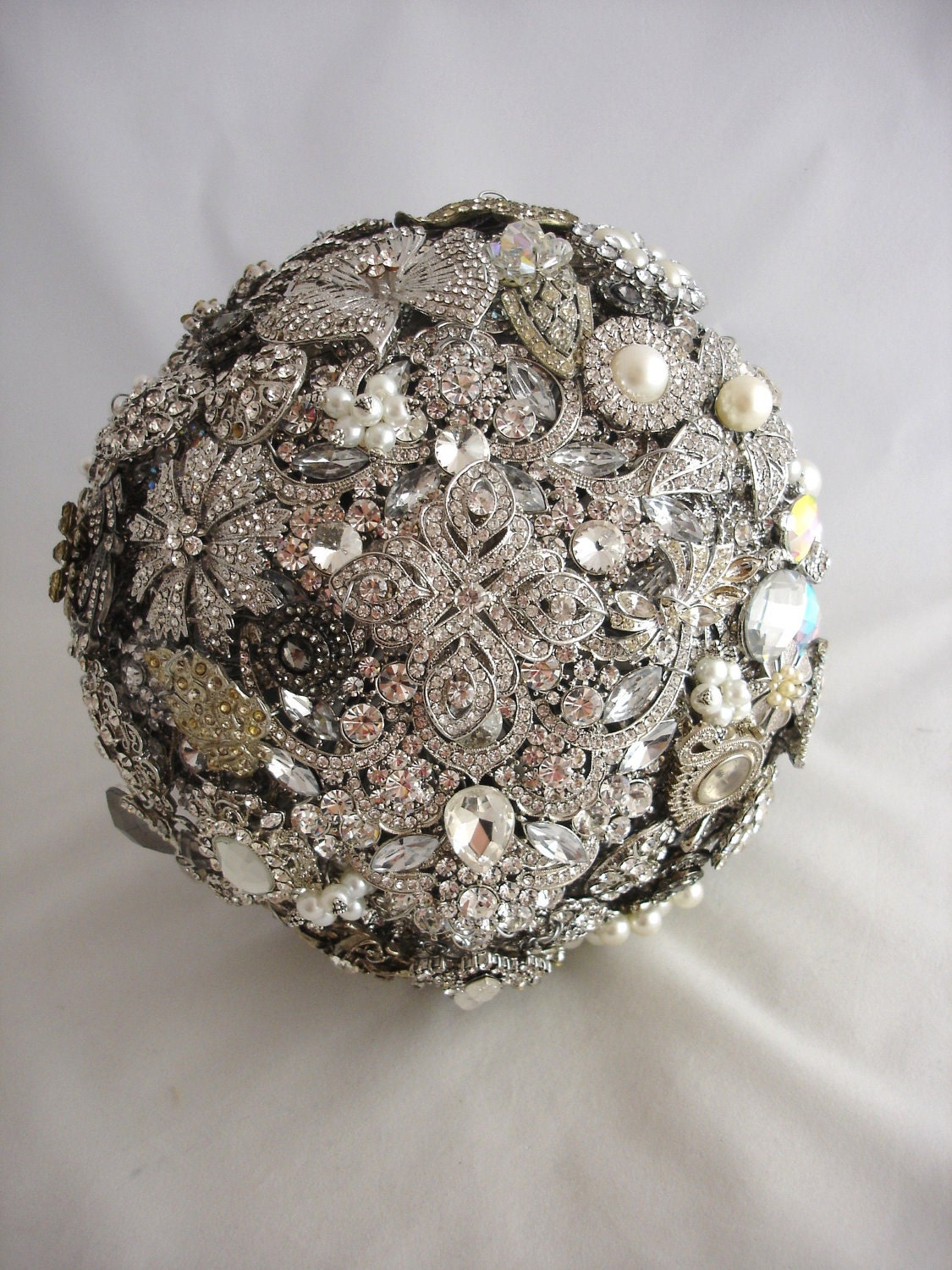 Lillybuds The Lavish Silver and Pearl Wedding  Bouquet of Brooches Heirloom Bouquet.