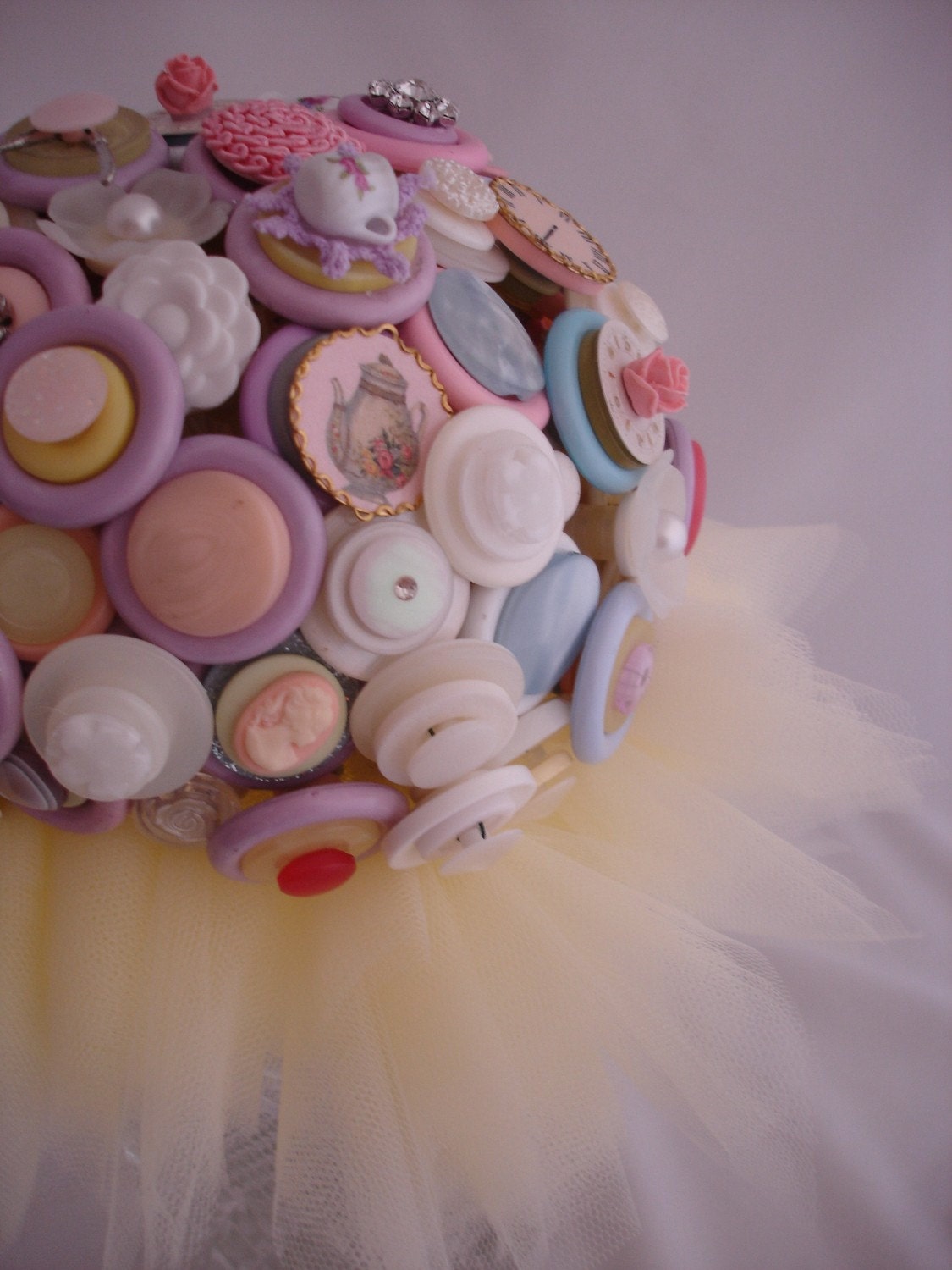 Alices Tea Party Wedding Bridal Button Bouquet and Boutonniere