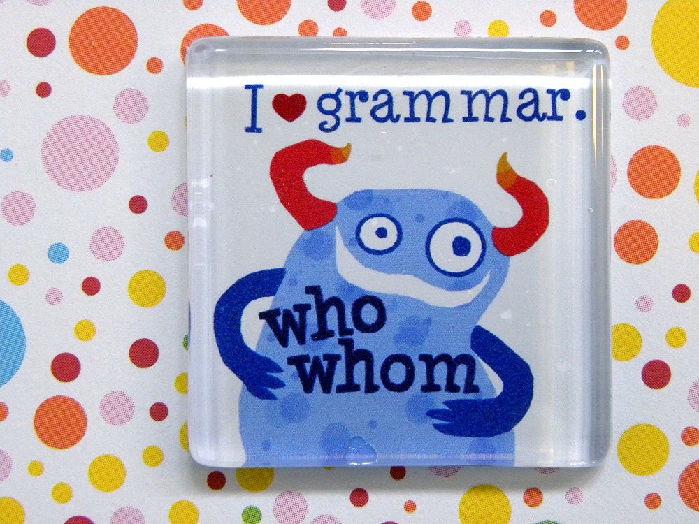 I heart Grammar -- square glass monster magnet
