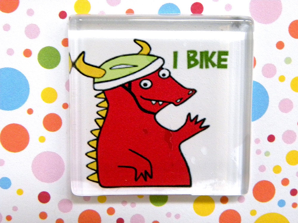 I Bike -- square glass monster magnet