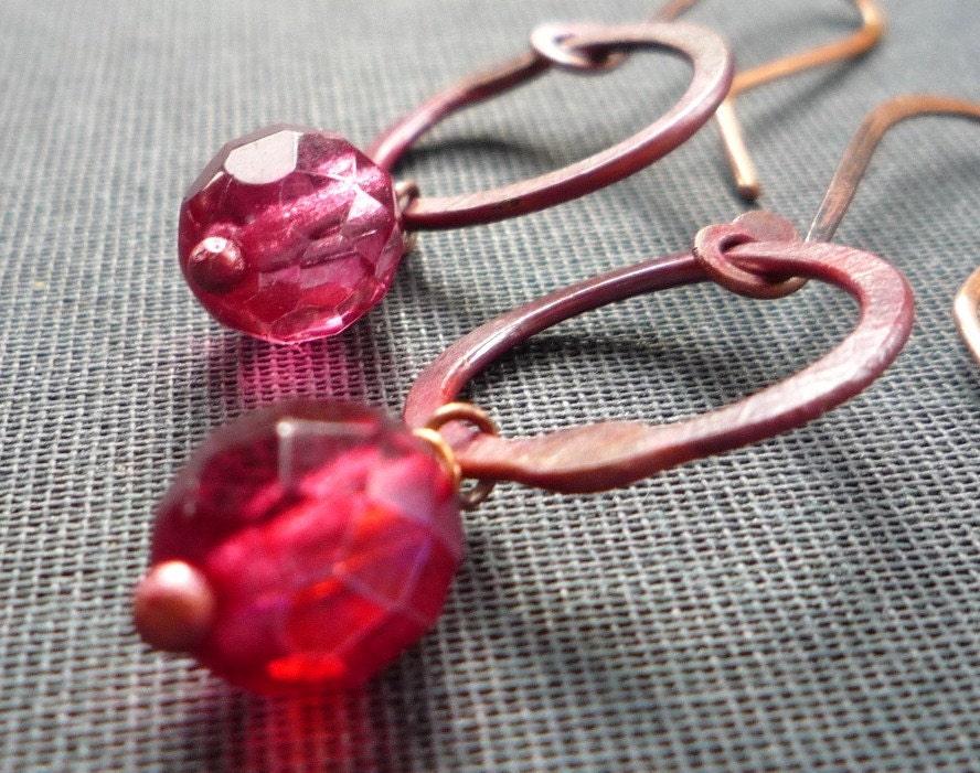SALE - Raspberry pink and copper earrings - 20% OFF