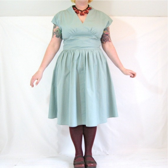 Dandy Dress - plus size - seafoam aqua vintage cotton fabric - 47B-38W-60H - hissyfitoly