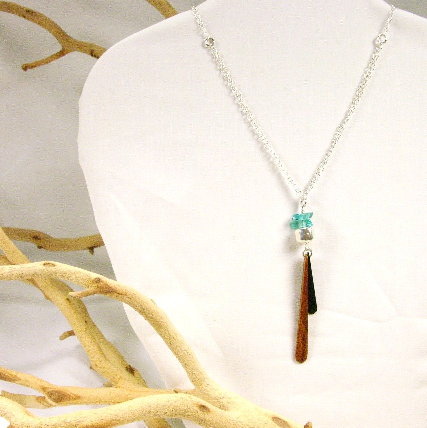 apatite and wood drop necklace