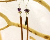 amethyst chip and wood drop earrings