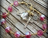 Rosy - Pink Czech Glass and Bronze Rosary Bracelet