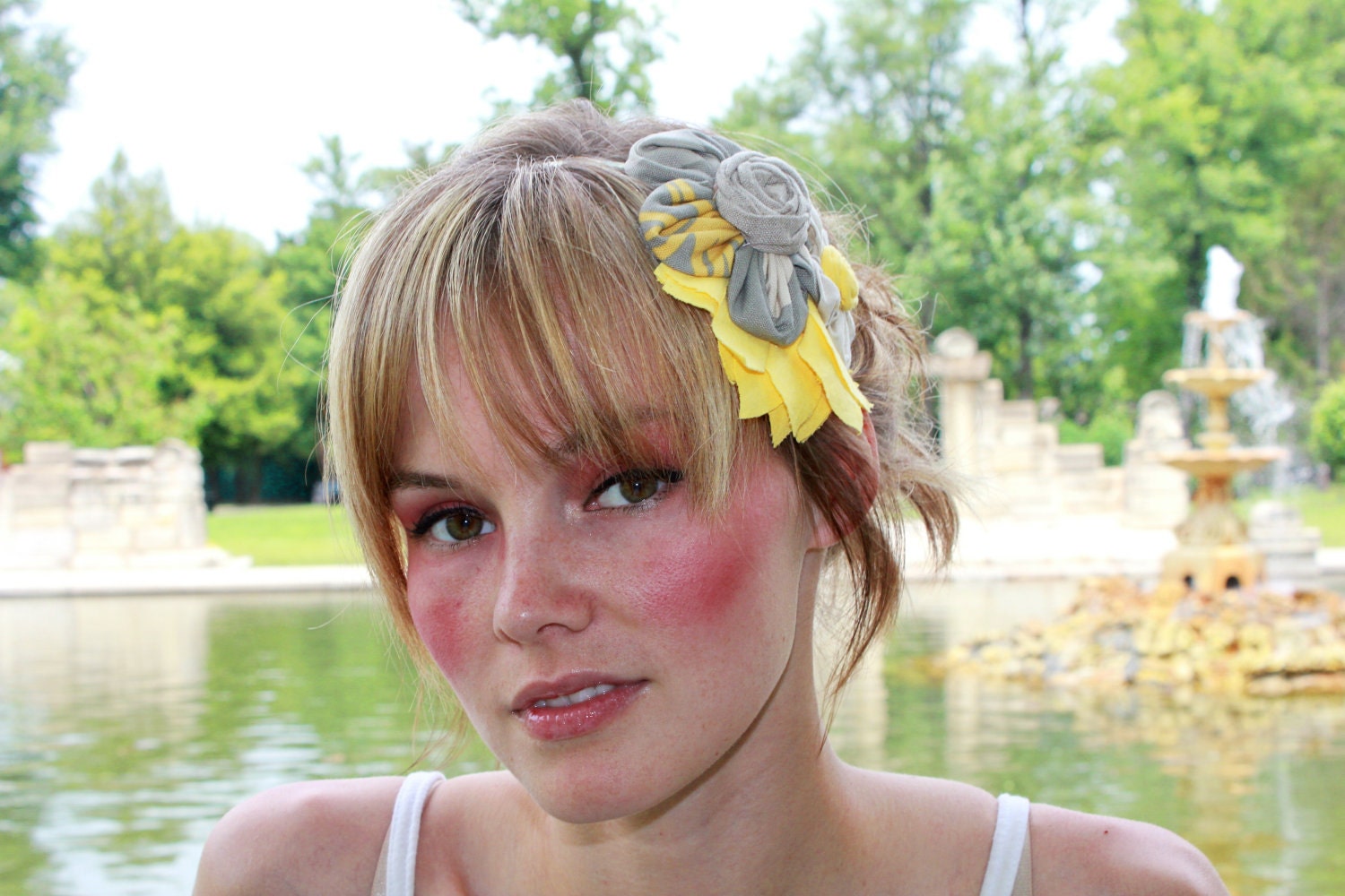 Flower Cluster Headband - Yellow, Gray and Tan