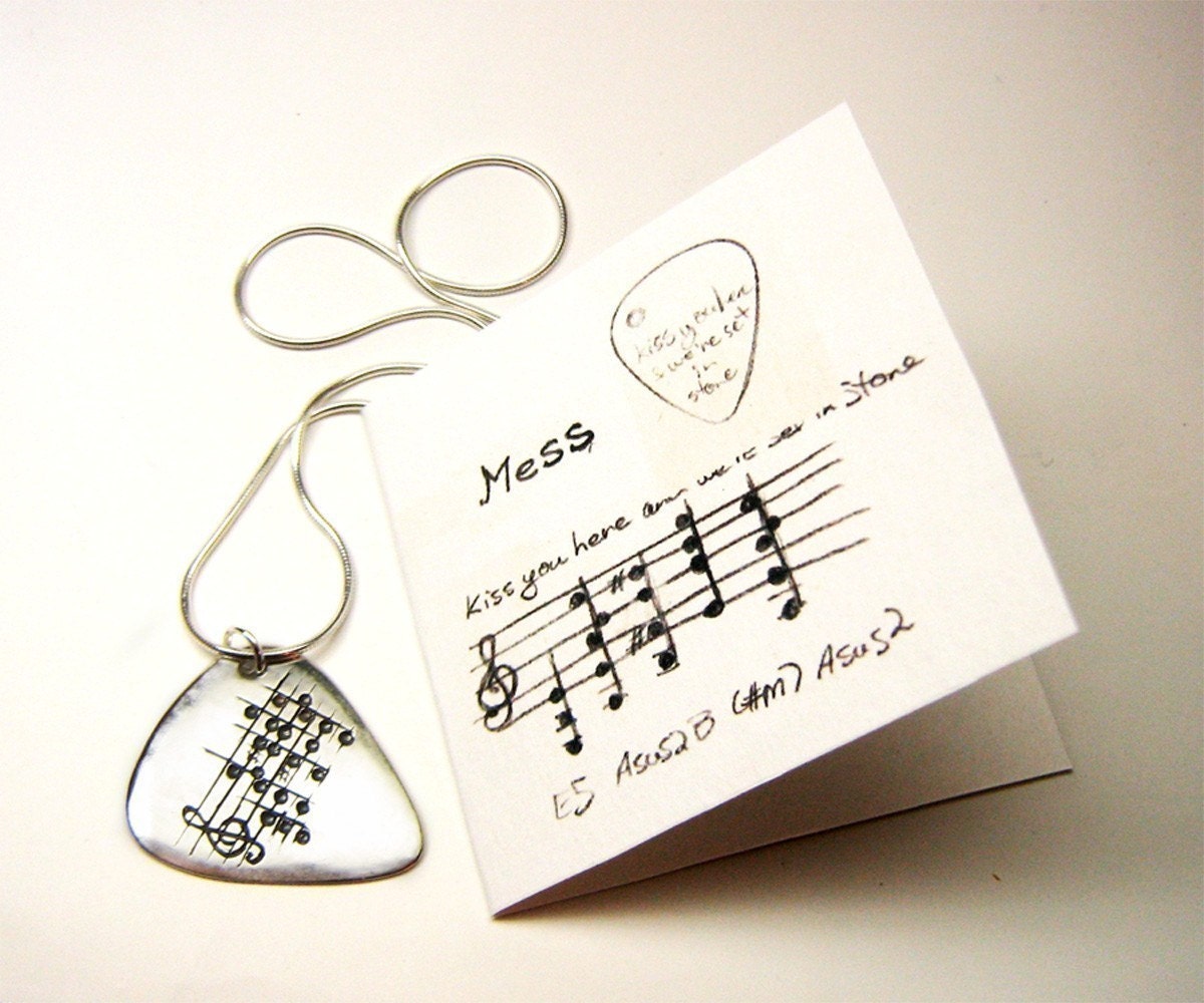 Your Song Guitar Pick Necklace - Custom Song Engraving Musician Man Teen Gift - Anniversary Birthday Present - Rickson