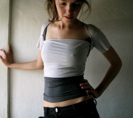 Wrap top jersey Shrug Dove Grey womens crop top short sleeve jersey tshirt
