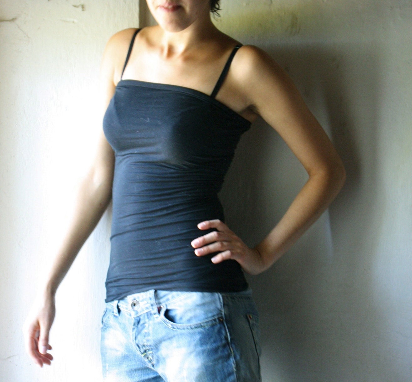 Black Strapless Jersey Tube top - womens tank top - skirt - bandeau- cowl