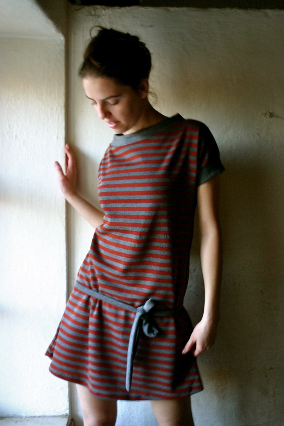 Grey and Red stripy dress