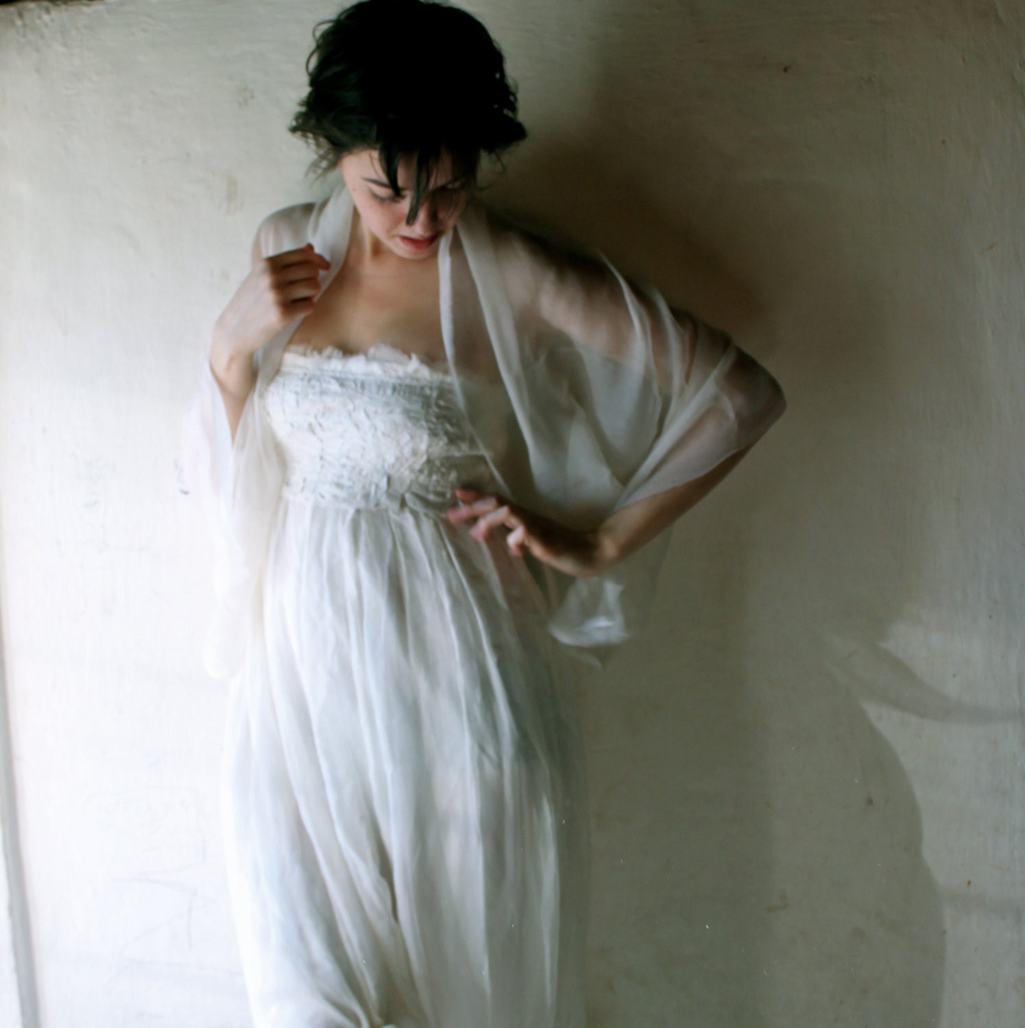Silk chiffon bridal Scarf - shawl - veil - wrap - sash in ivory or white multifunctional scarf