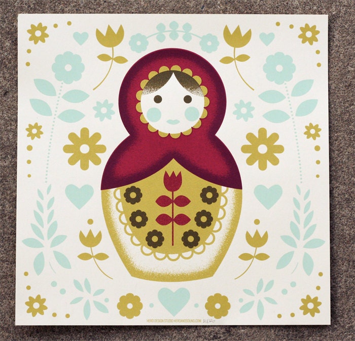 Russian Doll - Hand Printed Silkscreen 12 x 12 LP Sized Art Print - Hero Design Studio - HeroDesignStudio
