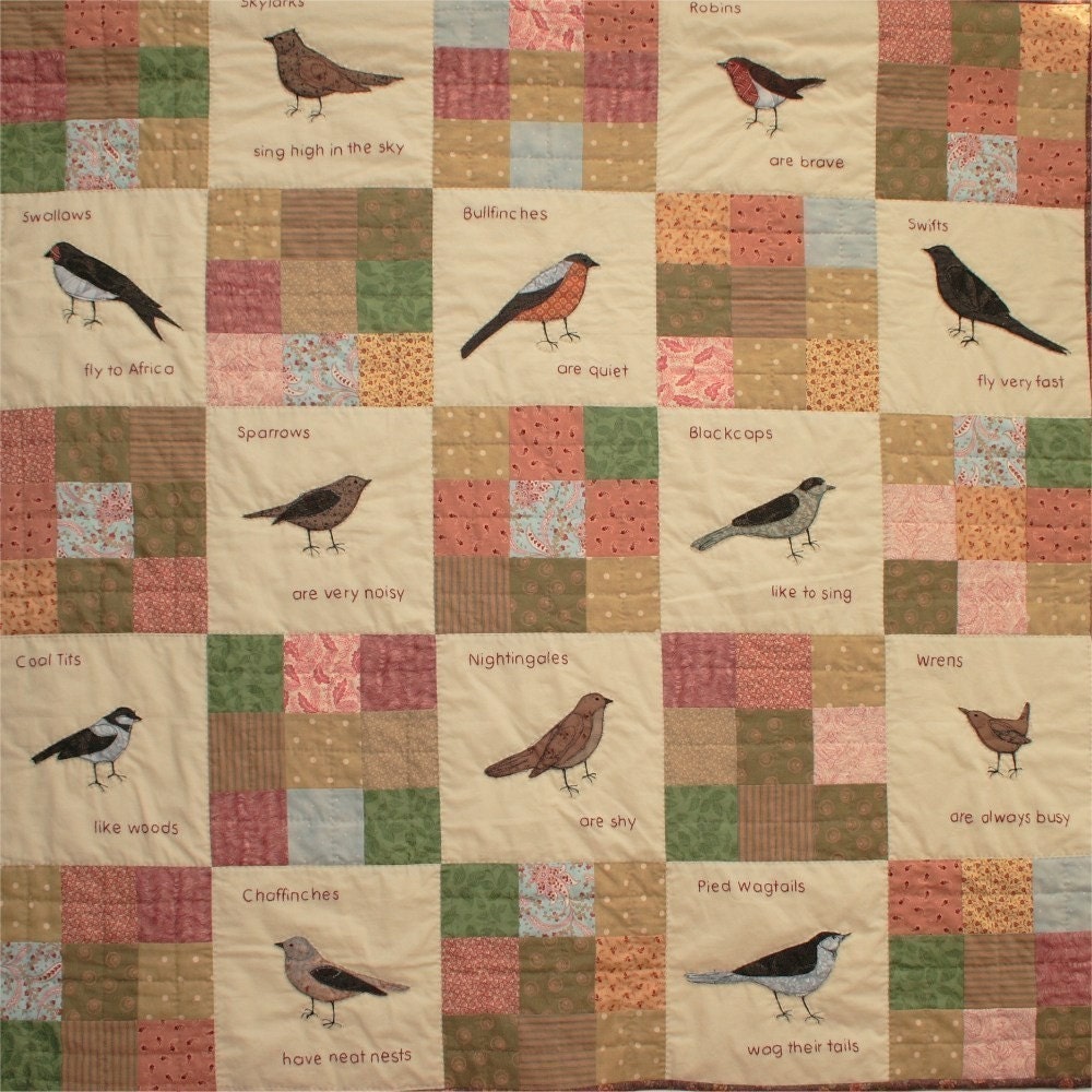 Small Brown British Birds applique quilt pattern