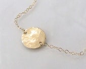 14K Gold Solitary Circle Necklace - 'Femme' - Ultra Feminine 14K Solid Gold Single Disc Necklace